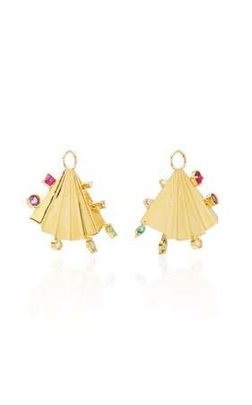 Fan 18K Gold, Diamond and Multi-Stone Earrings by Carolina Neves | Moda Operandi