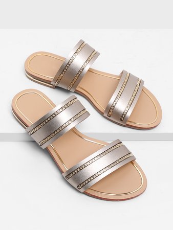 Chain Detail Duo Strap Sandals