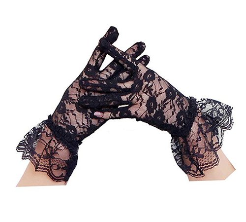 Amazon.com: Women's Vintage Sheer Floral Lace Bridal Wedding Derby Tea Party Gloves Victorian Gothic Costumes Gloves(Black): Clothing