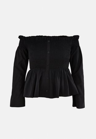 Plus Size Black Shirred Peplum Blouse | Missguided