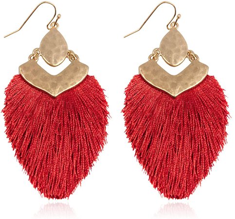 Amazon.com: Bohemian Silky Thread Fan Fringe Tassel Statement Earrings - Lightweight Strand Feather Shape Dangles (Bohemian Fringe - Mint): Clothing