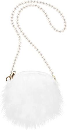 FENICAL Crossbody Bag Plush Pearl Chain Cellphone Purse Small Fuzzy Shoulder Pouch for Women Ladies Girls - White: Handbags: Amazon.com