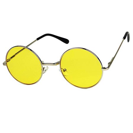 Amazon.com: ShadyVEU - Retro Colorful Tint Lennon Style Round Groovy Hippie Wire Sunglasses (Yellow Lens, 50): Clothing