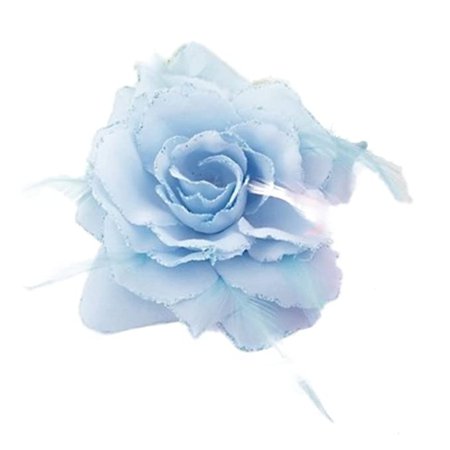 Amazon.com: Large Pastel Blue Glitter Edge Rose Flower and Feathers Hair Elastic Band and Beak Clip Fascinator: Beauty