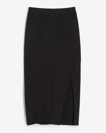 High Waisted Ribbed Slit Front Sweater Pencil Skirt | Express