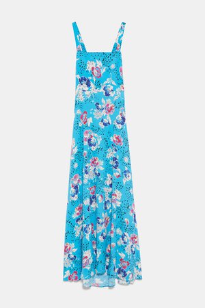 PRINTED DRESS WITH STRAPS - NEW IN-WOMAN | ZARA United States blue