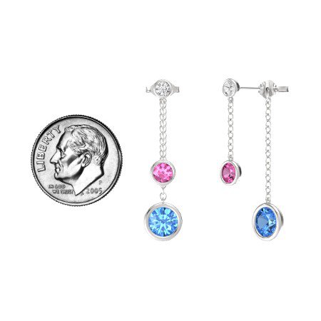 Round Pink Sapphire Sterling Silver Earring with Blue Topaz and White Sapphire | Gemstones By The Yard Front-Back Drop Earrings | Gemvara