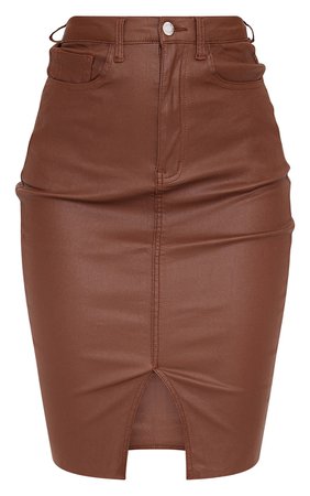 Chocolate Denim Coated Midi Skirt | PrettyLittleThing USA