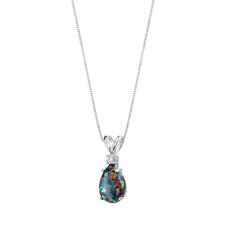 Black Opal & Diamond Pendant Necklace in 9ct White Gold - R151563W | Ruby & Oscar
