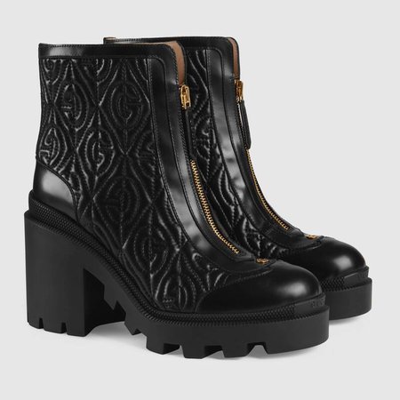 G rhombus leather mid-heel ankle boot | GUCCI