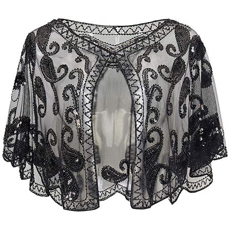 BABEYOND 1920s Shawl Wraps Beaded Evening Cape Bridal Shawl Flapper Cover Up (Black) at Amazon Women’s Clothing store: