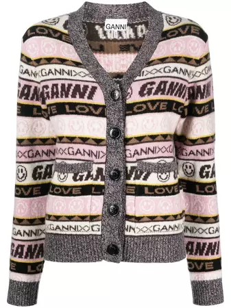 GANNI Logo stripe-knit Cardigan - Farfetch