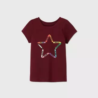 Toddler Girls' Crayon Star Short Sleeve T-Shirt - Cat & Jack™ Burgundy : Target