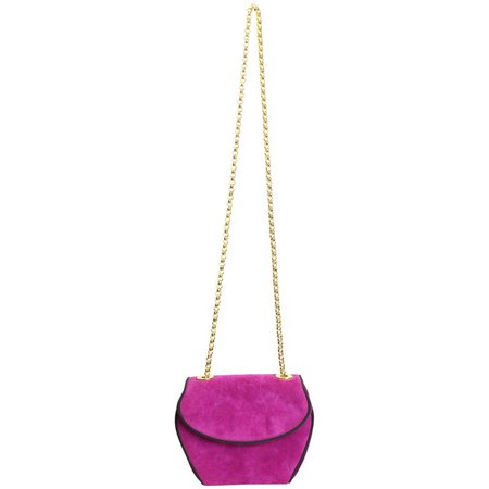 Unused 80s Escada Pink Suede with Black Piping Trim Gold Chain Shoulder Bag For Sale at 1stdibs