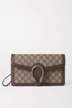 Brown Dionysus textured leather-trimmed printed coated-canvas clutch | Gucci | NET-A-PORTER