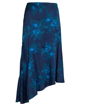 GANNI Asymmetric Floral Silk Midi Skirt | INTERMIX®