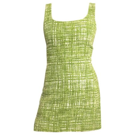 Prada Lime Green Tweed Sleeveless Dress For Sale at 1stdibs