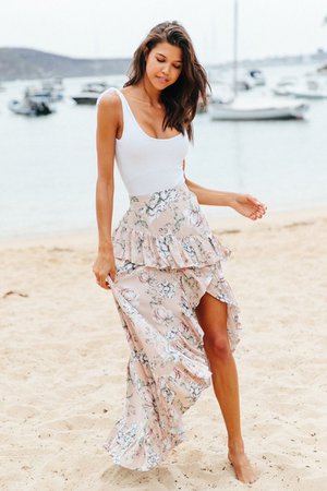 nude floral maxi skirt
