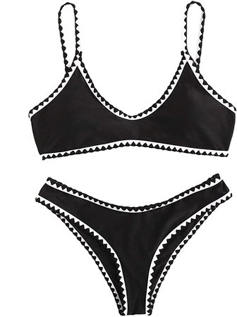 Amazon.com: MakeMeChic Women's Contrast Binding Tie Back Top with High Cut Throng Bikini Swimsuit: Clothing