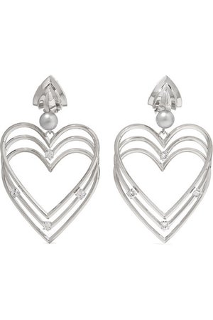 Balenciaga | Silver-tone, crystal and faux pearl clip earrings | NET-A-PORTER.COM
