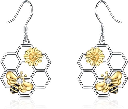 Amazon.com: LUHE Honeycomb with Bee Stud Earrings 925 Sterling Silver Beehive and Bee Earrings for Women (bee earrings) (B-Bee earrings): Clothing, Shoes & Jewelry