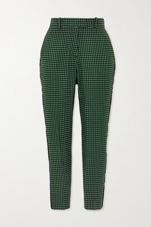 Aries Velvet-trimmed Houndstooth Wool-blend Tweed Slim-leg Pants - Green