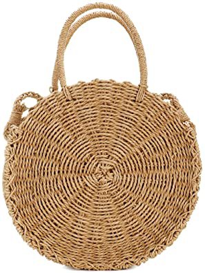 Straw Crossbody Bag, Women Beach Shoulder Summer Top Handle Crossbody Round Purse Ladies Woven Fashion Crochet (Coffee Color): Handbags: Amazon.com