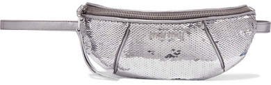 Sequined Metallic Quilted-leather Belt Bag - Silver