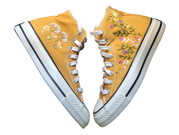 Converse Chuck Taylors embroidered yellow sneakers shoes