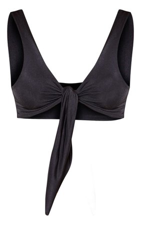 Petite Black Tie Front Bikini Top - New In | PrettyLittleThing