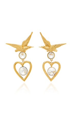 Bird And Heart Swarovski Crystal Brass Earrings by Rodarte | Moda Operandi