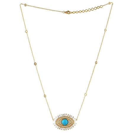 Turquoise Diamond 18 Karat Gold Evil Eye Necklace For Sale at 1stDibs
