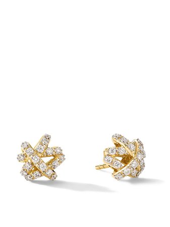 David Yurman 18kt yellow gold diamond Full Pavé Crossover stud earrings - FARFETCH