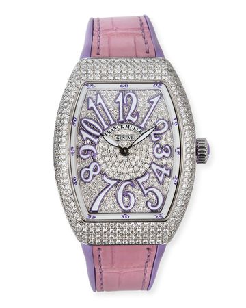 Franck Muller Lady Vanguard Diamond Watch w/ Alligator Strap, Purple | Neiman Marcus