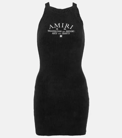Logo Ribbed Knit Cotton Blend Minidress in Black - Amiri | Mytheresa