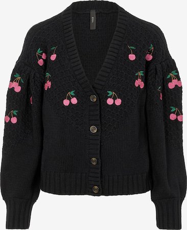 Y.A.S cardigan black sweater embroidered cherry button