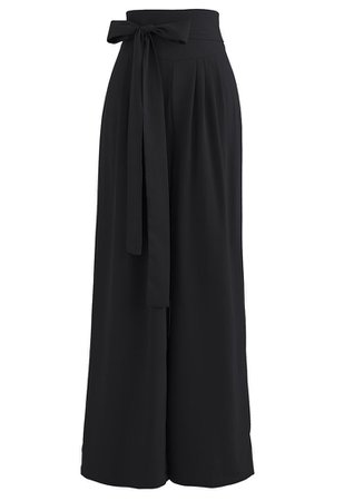 Bowknot High Waist Wide-Leg Pants in Black - Retro, Indie and Unique Fashion
