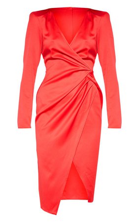Red Drape Pleated Detail Midi Dress | Dresses | PrettyLittleThing USA