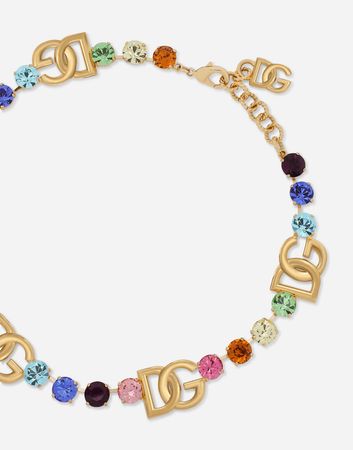 Short necklace with colorful rhinestones and DG logo in Multicolor for Women | Dolce&Gabbana®