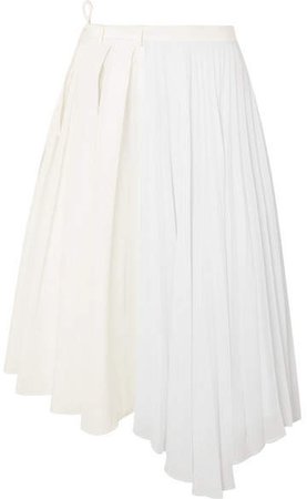 Safe In Your Arms Pleated Cotton-blend Poplin And Crepe Wrap-effect Skirt - White