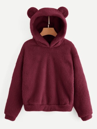 Solid Teddy Hoodie With Ears | SHEIN