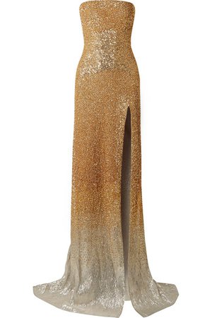 Oscar de la Renta |Embellished silk-blend lamé gown