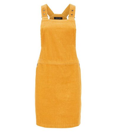 Mustard Corduroy Dungaree Pinafore Dress | New Look