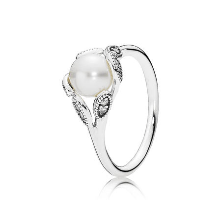 Luminous Leaves Ring, White Pearl & Clear CZ | PANDORA Jewelry US