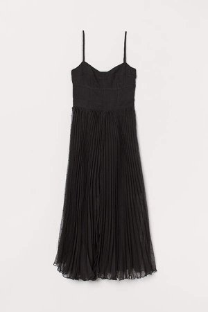 Pleated Dress with Plumeti - Black