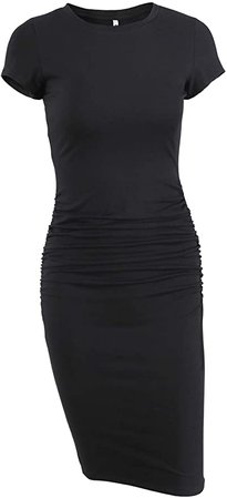 Missufe Women's Short Sleeve Ruched Casual Sundress Midi Bodycon T Shirt Dress at Amazon Women’s Clothing store