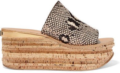 Camille Snake-effect Leather Wedge Sandals - Snake print
