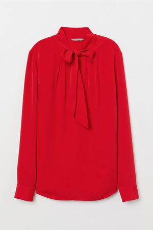 Blouse with Tie Collar - Bright red - Ladies | H&M US