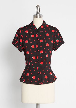 Collectif ModCloth x Collectif Apple Of Our Eye Button Front Top in Apple Red | ModCloth