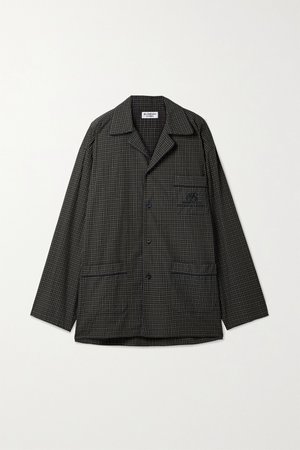 Black Oversized embroidered checked cotton-poplin shirt | Balenciaga | NET-A-PORTER
